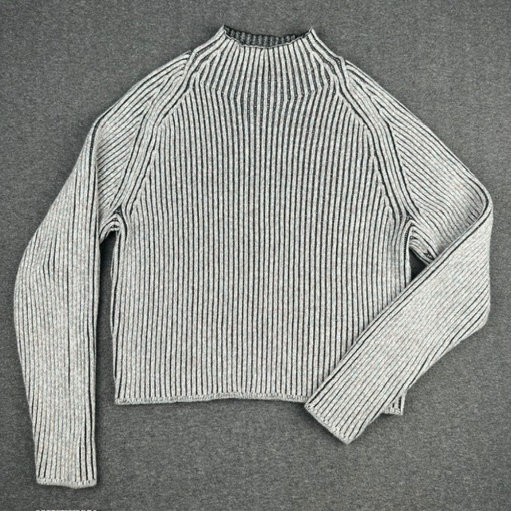 Lululemon Merino Wool Blend Ribbed Mock Neck Sweater Grey Black Size 8 LW3GKGS